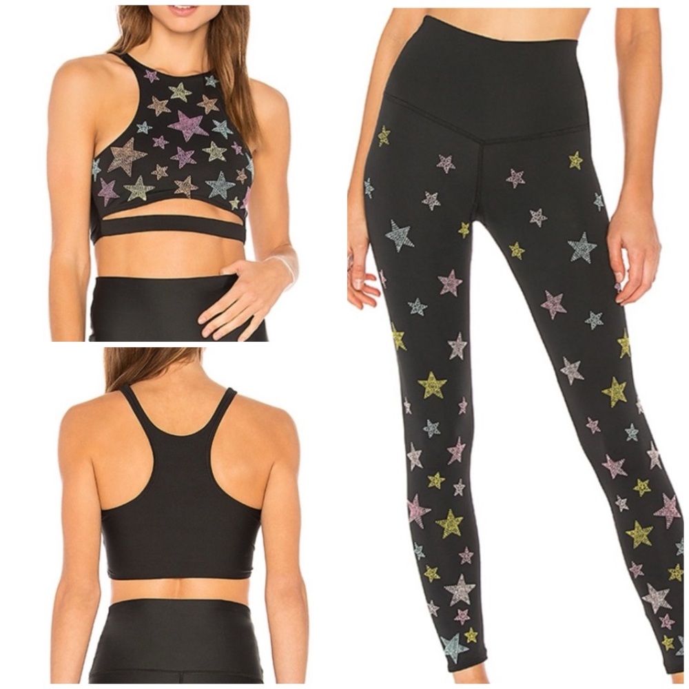Beach Riot Harper Legging & Bra Set Rainbow Stars Black Size Small